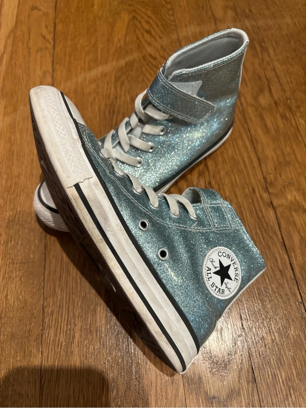 2 pairs of girls Converse Sneakers - Shimmery Teal and tie dye size 2.